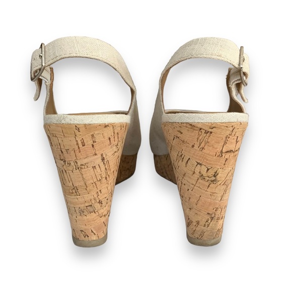 Solanz Ralyn Cream Peep-Toe Slingback Platform Wedge Sandals - Picture 4 of 10